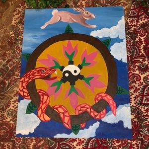 Wheel of fortune tarot original acrylic painting